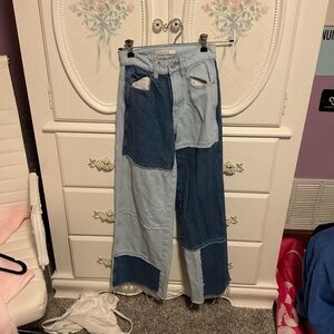 PacSun Blue Patchwork Straight Leg Jeans